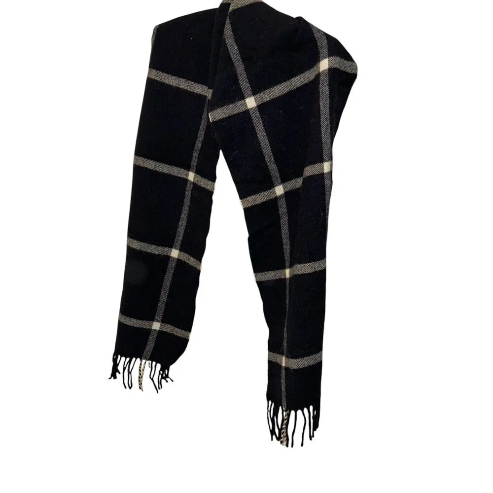 Italian Woolen Treasures super soft cashmere blue white plaid scarf UNISEX